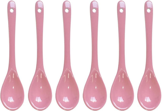 6 pcs Porcelain Egg Spoons Ceramic Spoons 4.7 inch Coffee Dessert Yogurt Tea Milky Tea Pink