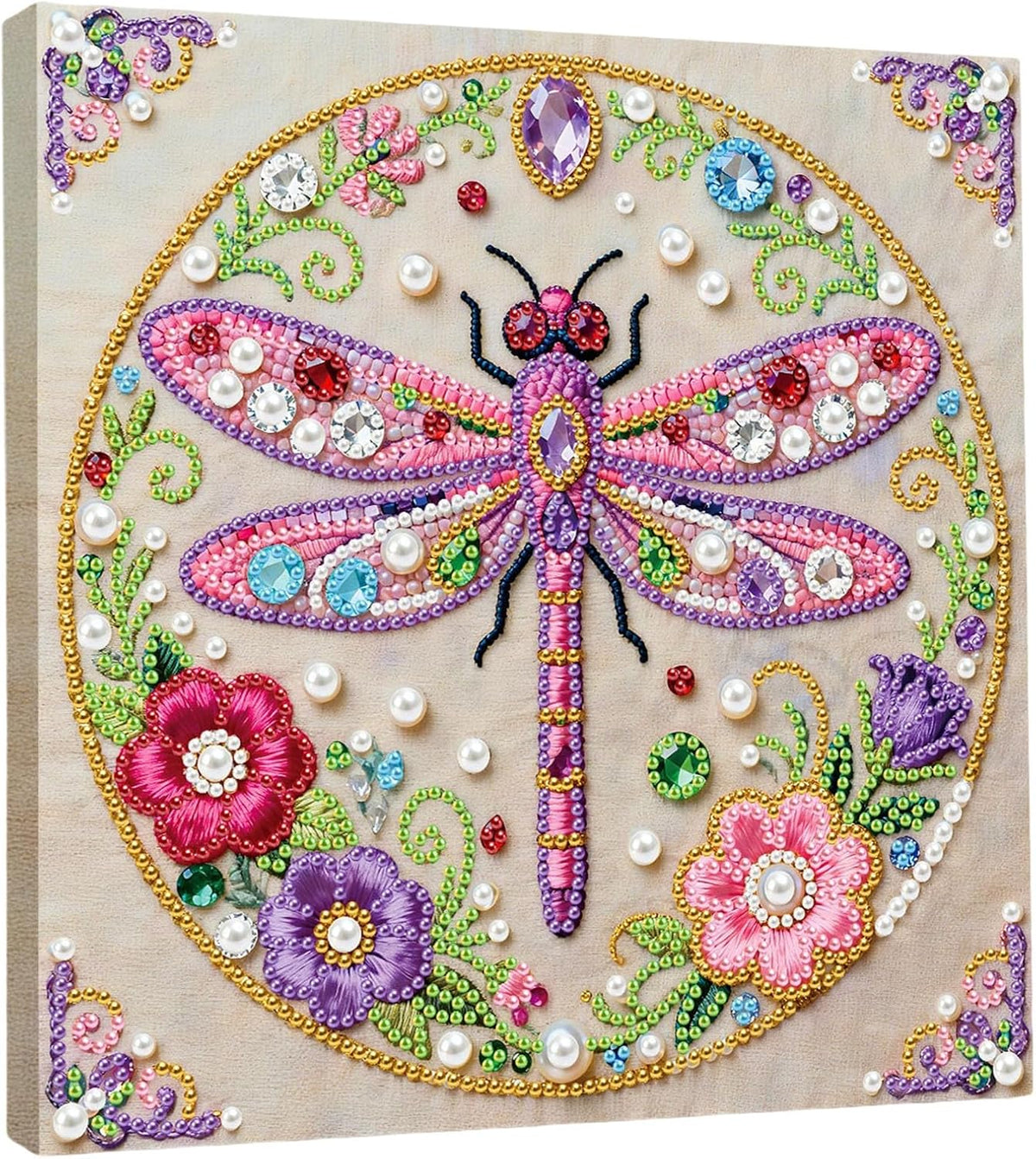 DIY Pearl Painting Kit with Frame Gemstone Pearl Diamond Dots Beads Canvas Art Craft for Adult Beginners Display Perfect All Season Holiday Mother‘s Day Birthday Creative Gift for Her (Pink)