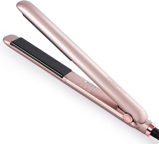 Rozamor Titanium Flat Iron Hair Straightener, 1 Inch Fast Heating Dual Voltage Styling Tool, 2 in 1 Straightener & Curler for All Hair Types, Pink