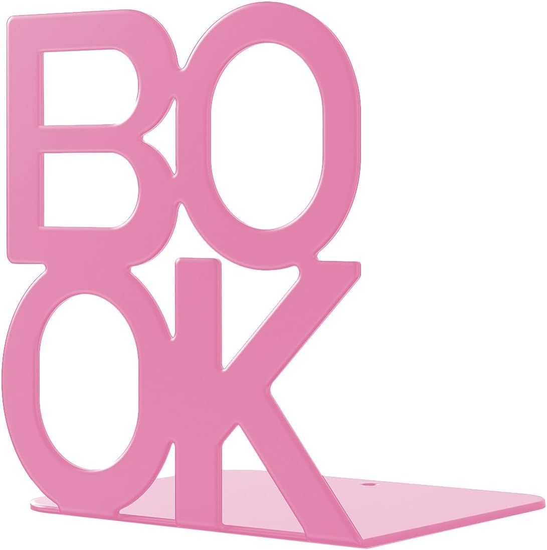Book Ends - Decorative Metal Book Ends Supports for Bookrack Desk,Books, Unique Appearance Design,Heavy Duty (Pink, 2 Pair)