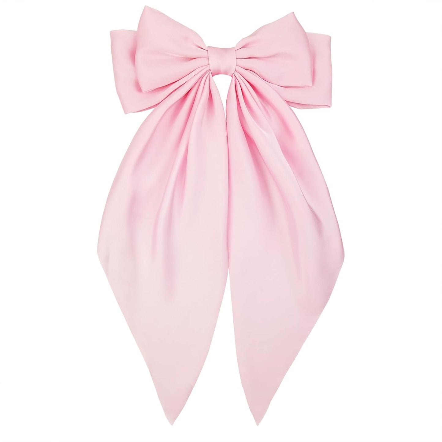 Large Pink Satin Hair Bow Clip for Women Girls Oversized Long Tail Hair Accessory for Party, Outfits, Gift for Girls, 1-Pack