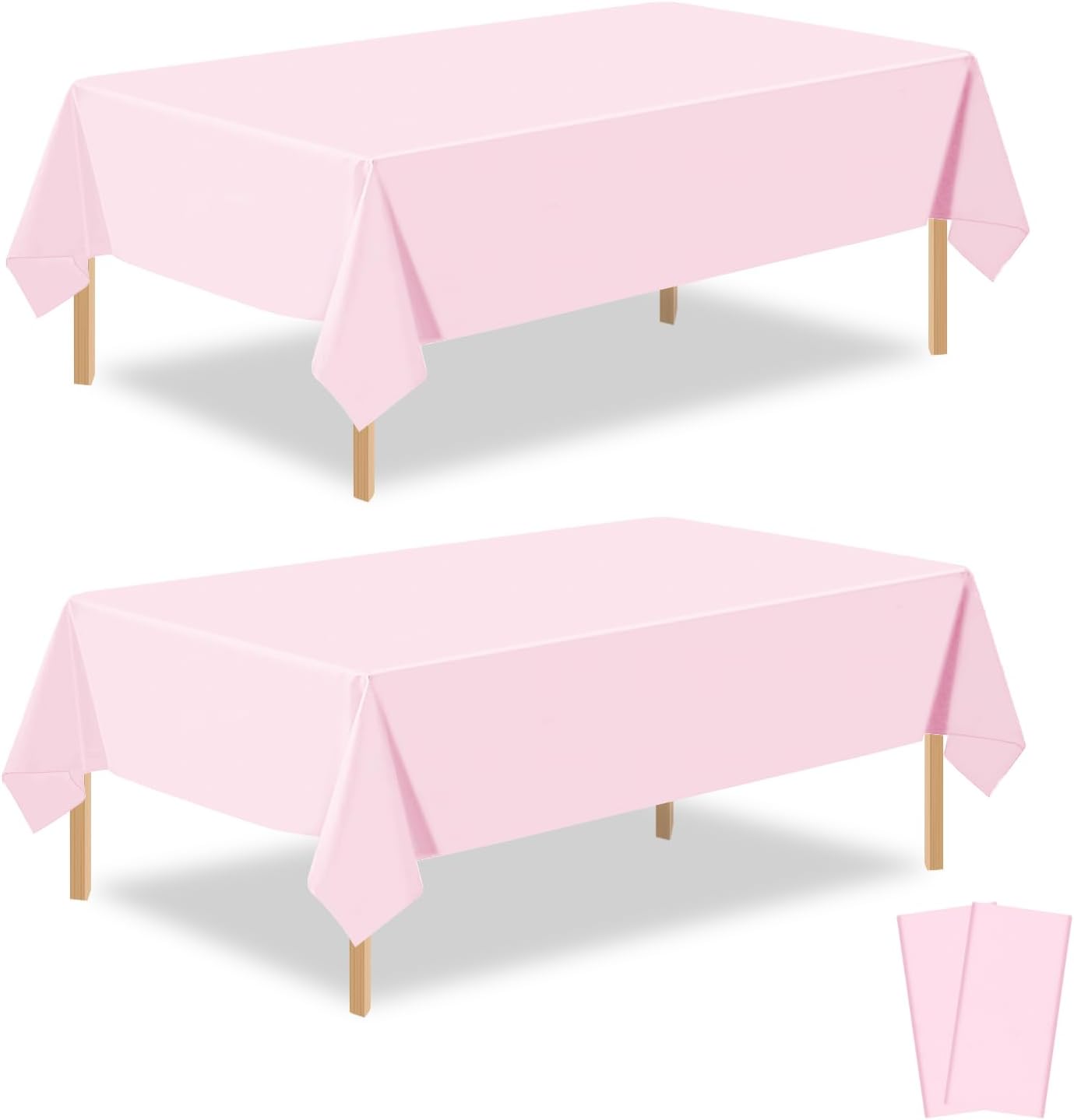 2 Pack Light Pink Plastic Table Cloth Disposable Rectangle Tablecloth 54 x 108 Inch, Light Pink Plastic Table Covers for Birthday Wedding Banquet Picnic Holiday Party Decorations