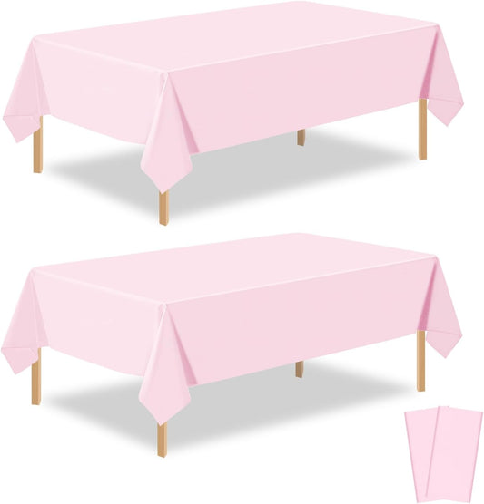 2 Pack Light Pink Plastic Table Cloth Disposable Rectangle Tablecloth 54 x 108 Inch, Light Pink Plastic Table Covers for Birthday Wedding Banquet Picnic Holiday Party Decorations
