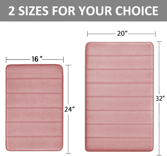 Bathroom Rugs Set 2 Piece Memory Foam Bath Rugs Non-Slip Bath Mat,Washable Room Mats,Absorbent Shaggy Rugs Super Soft Kitchen Mats, Batroom Carpets for Bathroom,Tub,Shower Home Decor（Coral Pink）