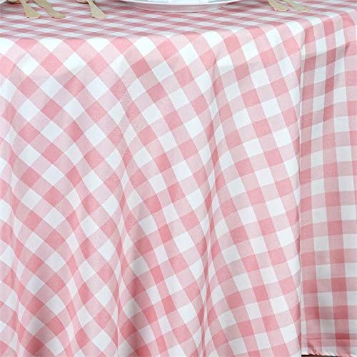BalsaCircle 108-Inch Rose Quartz Pink Round Gingham Checkered Polyester Tablecloth Table Linens Wedding Party Events Decorations