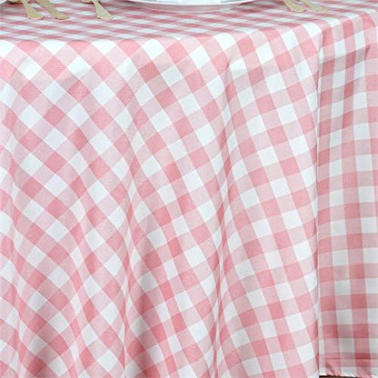 BalsaCircle 108-Inch Rose Quartz Pink Round Gingham Checkered Polyester Tablecloth Table Linens Wedding Party Events Decorations
