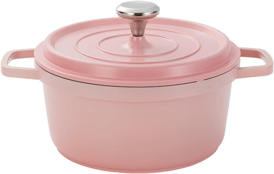 JUSTUP Enamel Dutch Oven with Lid,Ceramic Nonstick Frying Pan with Widening Handle,Cooking Pot Saucepan for Stove Tops,PFOA Free (Pink), 7.9Inch