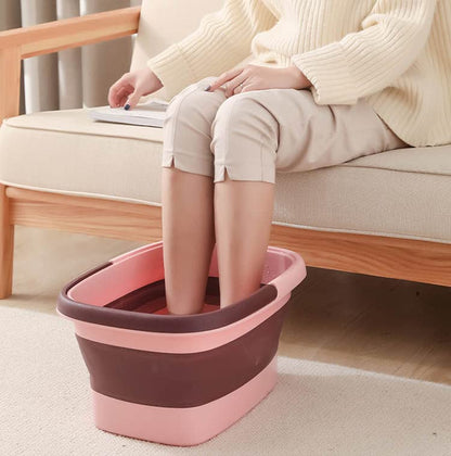 Collapsible Foot Soak Tub with Handle - Feet Soaking Tub - Pedicure Spa Foot Bath Basin - 4 Gallon Rectangular Polypropylene Bucket - Pink