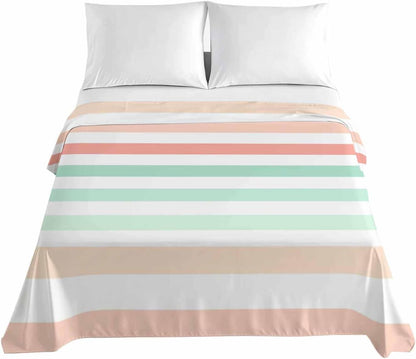 Peach Pink Green Ombre Twin Sheets - Hotel Quality Twin Flat Sheet Only 1 Pack, Farmhouse Stripe Modern Soft Bed Sheet Brushed Microfiber Bedding Top Sheets for Home Dorm