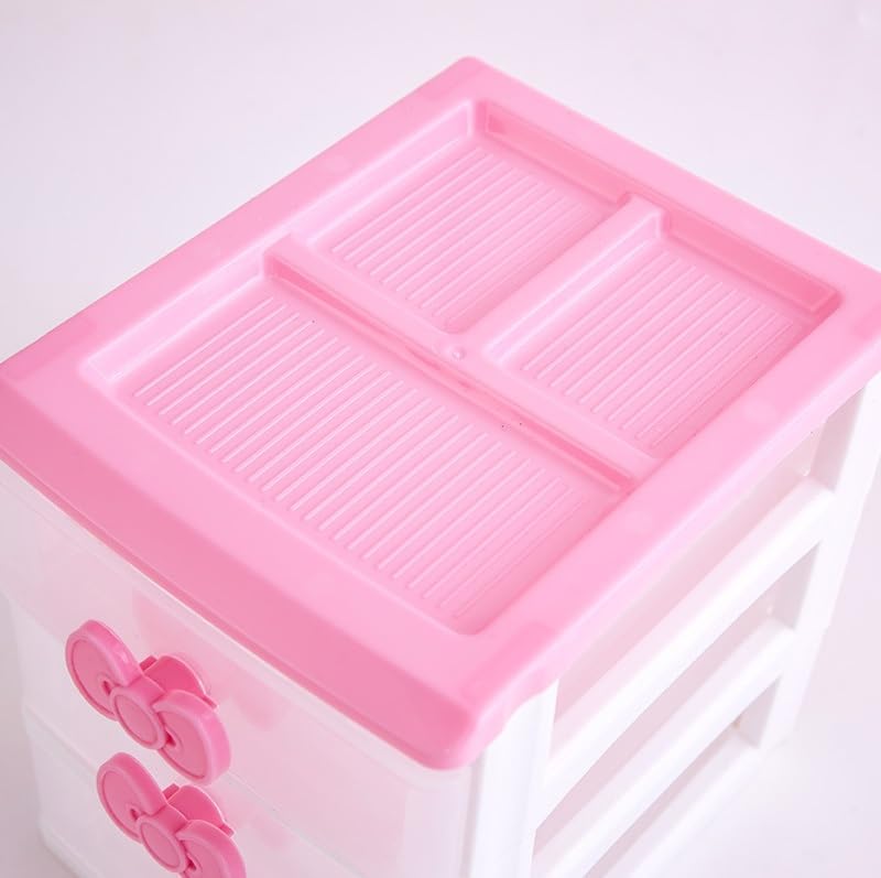 Pink 4-Drawer Plastic Desktop Organizer, Small Storage Box for Makeup, Office Supplies & Desk Accessories, Teen Girls Room Decor (Pink 4 Layers)