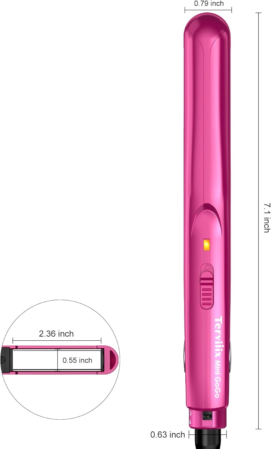 Terviiix Mini Flat Iron for Bangs Short Hair Edges, 1/2 Inch Small Ceramic Hair Straightener and Curler 2-in-1, Travel Flat Iron with Dual Voltage, 430F Fast Heat, Pouch - Pink