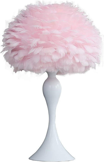 ORE HBL2662 Feather Aquina Crisp White Contour Glam Table Lamp, Soft Pink, 18.25"