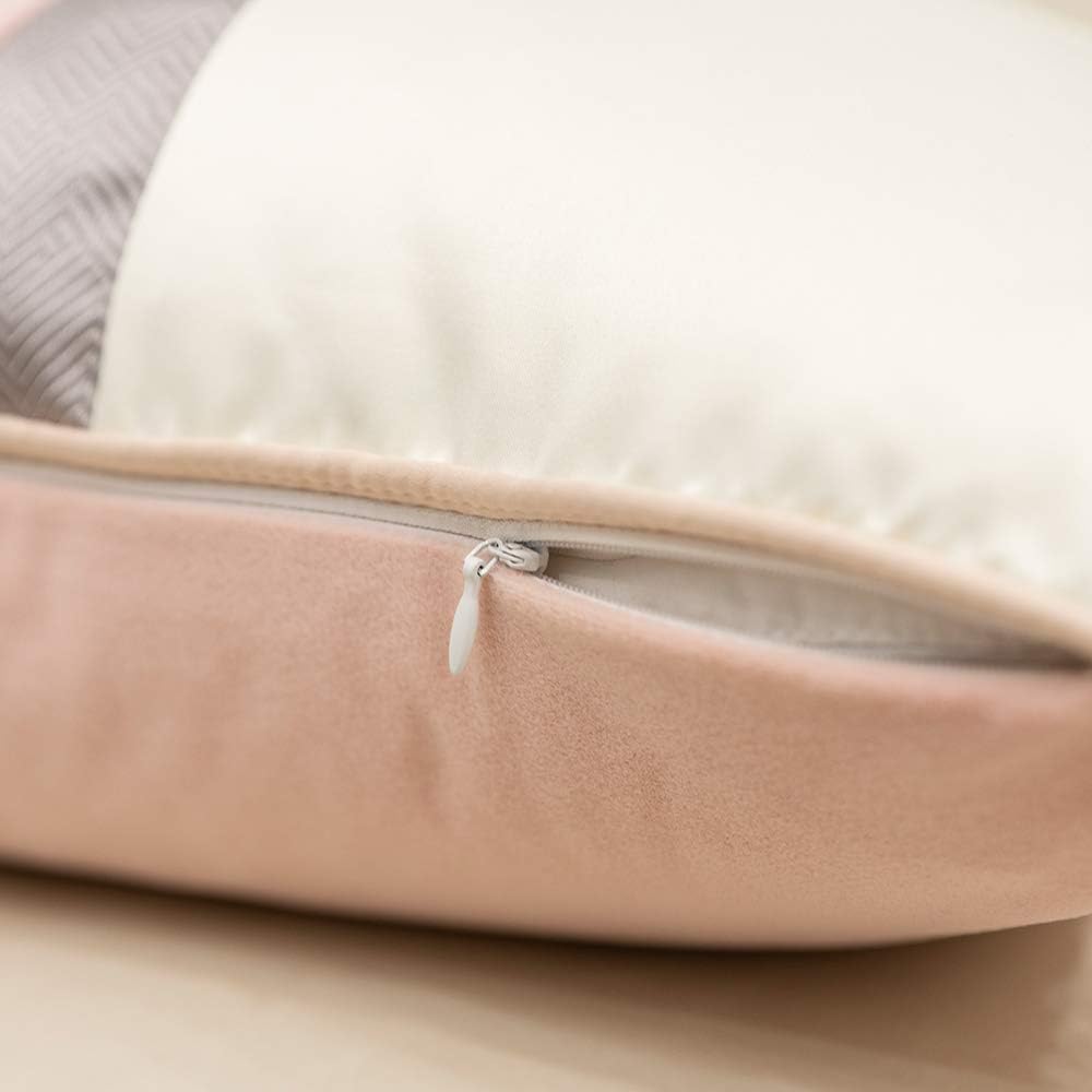 Avigers 18 x 18 Inches Pink White Gold Leather Striped Patchwork Velvet Cushion Case Luxury Modern Throw Pillow Cover Decorative Pillow for Couch Living Room Bedroom Car