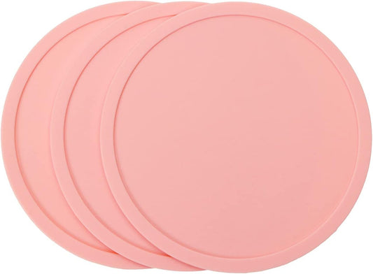 ONLYKXY 3 Pieces 3.93 Inch Silicone Coasters, Round Coasters for Drinks, Beverage Coffee Tea Coaster (Pink)