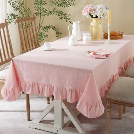 HAIRUO Cotton Linen Solid Color Tablecloth Farmhouse Dining Pink Tables Cover, Soft Fabric Rectangle Table Cloths for Wedding Party Kitchen Picnic Tabletop,Pink,102X55 Inch