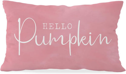 Pink Fall Throw Pillow Cover 12x20, Fall Room Decor, Hello Pumpkin Autumn Decor Pillow Cover Indoor Outdoor Living Room Bedroom Porch Sofa Home Decoration