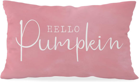 Pink Fall Throw Pillow Cover 12x20, Fall Room Decor, Hello Pumpkin Autumn Decor Pillow Cover Indoor Outdoor Living Room Bedroom Porch Sofa Home Decoration