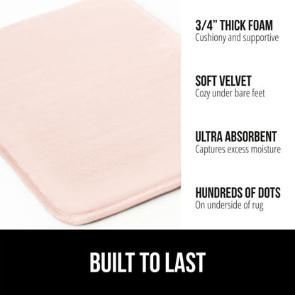 GORILLA GRIP® Memory Foam Bath Mat, Soft Absorbent Velvet Bathroom Mats, Durable Dots on Underside, Machine Washable Bathmat, Carpet Rug Room Decor for Shower Tub Floor RV, 24x17 Rugs, Pink