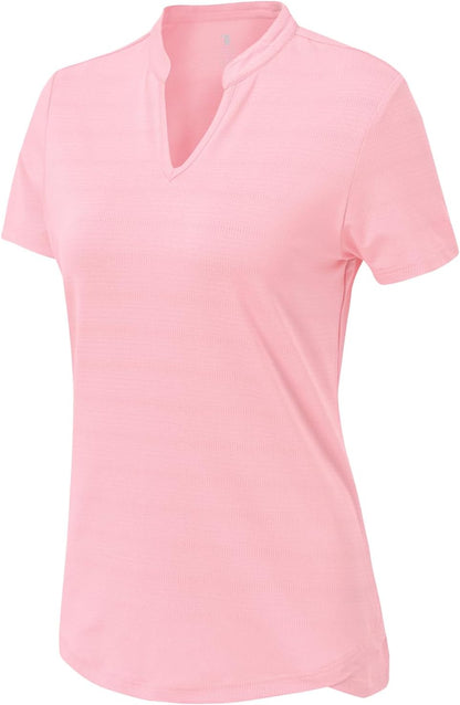 Gopune Women's V Neck Golf Polo Shirts Collarless Short Sleeve Lightweight Quick Dry Tennis Running T-Shirts