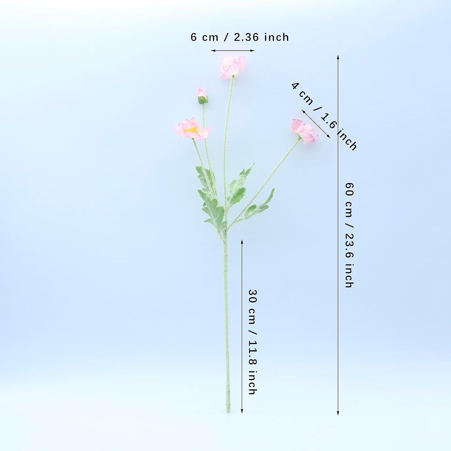 2 Pcs Artificial Fake Flowers Plants Poppies Silk Flower Arrangements Wedding Bouquets Decorations Plastic Floral Table Centerpieces for Home Kitchen Garden Party Decor Approx 23.6" High - Light Pink