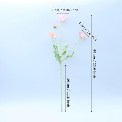 2 Pcs Artificial Fake Flowers Plants Poppies Silk Flower Arrangements Wedding Bouquets Decorations Plastic Floral Table Centerpieces for Home Kitchen Garden Party Decor Approx 23.6" High - Light Pink