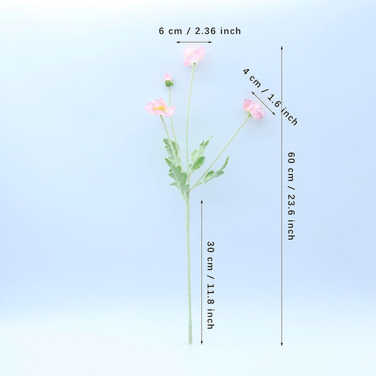 2 Pcs Artificial Fake Flowers Plants Poppies Silk Flower Arrangements Wedding Bouquets Decorations Plastic Floral Table Centerpieces for Home Kitchen Garden Party Decor Approx 23.6" High - Light Pink