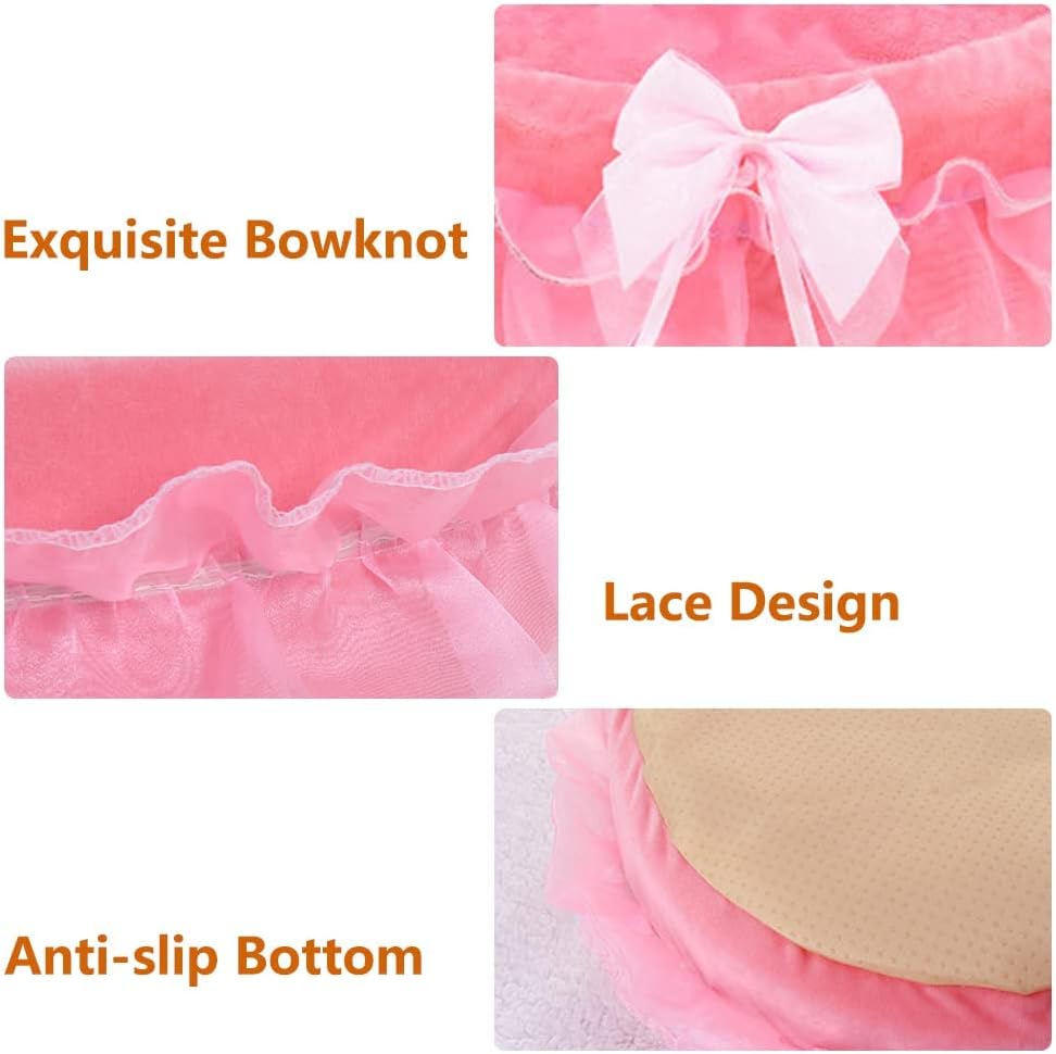 Pink Dog Bed Washable Princess Cat Couch Soft Plush Pet Sofa Nest Mat Snuggle Kitten Puppy Cave Beds Cute Cozy Kitten Doggy Kennel Cushion Small Medium Dogs Cats Sleeping Pad (S, Pink)