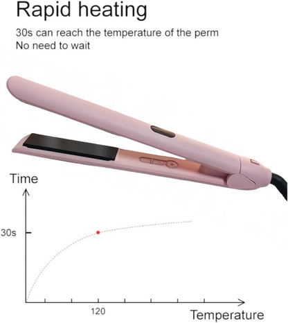 Professional Hair Straightener, Titanium Flat Iron with LCD Display, MCH Hot Plate, 360° Rotating Cord, Fast Heat Up, 2-in-1 Straightening and Curling (Light Pink)