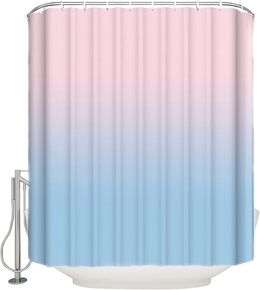 Ombre Texture Shower Curtain for Bathroom, Gradient Pink to Baby Blue Bath Curtain, Gradient Color Shower Curtain with Hooks Polyester Waterproof Home Bathtub Decor, 72 x 72 Inch
