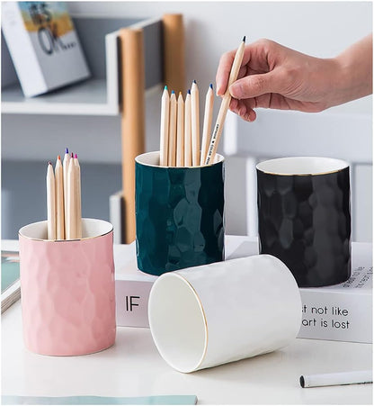 Ceramic Pen Holder Stand Cup Pencil Holder Organizer Makeup Brush Holders for Home Office Desk (Pink)