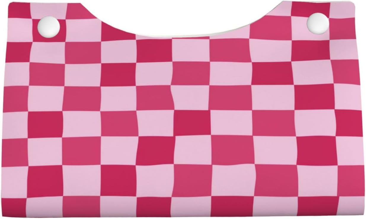 Pink Checkerboard Tissue Box Cover Long Leather Tissue Box Holder for Bathroom Bedroom Home Office Decor