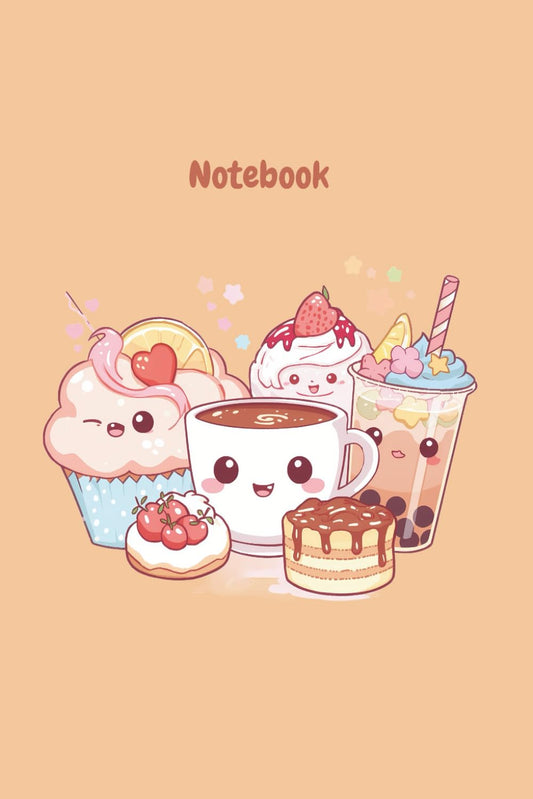 Notebook: Cute Kawaii Desserts Journal with Bubble Tea & Pancakes - Pastel Peach Aesthetic Anime Cover for Girls, Teens & Students