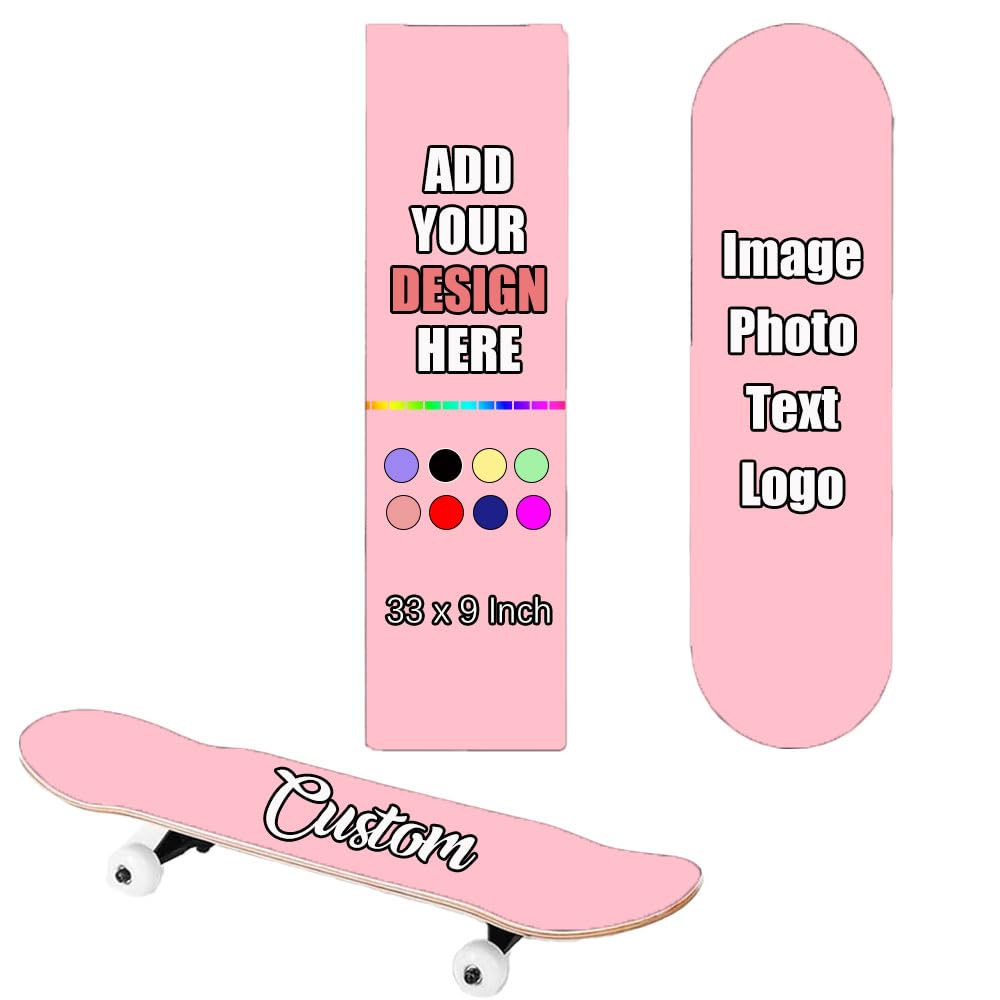 Custom Skateboard Grip Tape with Photo Logo Text, Personalized Sticker Bubble Free Waterproof Scooter Grip Tape, Longboard Griptape, Pink