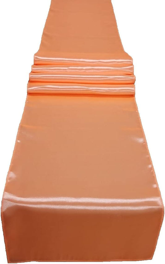Satin Table Runner for Wedding Banquet Decoration, 12 x 108 inch, Peach, Set of 10