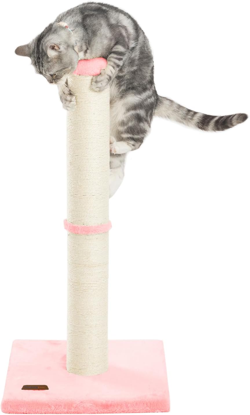 Karolpar 34inch Cat Scratching Post with Natural Sisal Rope 4.3Inch Large Diameter Scratcher Post Tree for Indoor Cats Pink