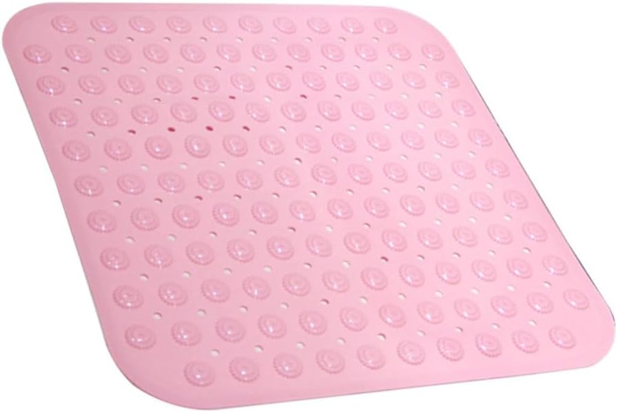 Non-Slip Bath Rug Mat Dots Suction Cups 48x48cm Bath Mat for Shower Pink