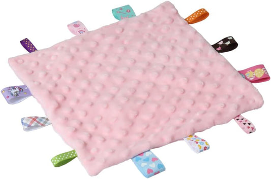 CREVENT Tag Security Blankets for Babies, Soft Small Loveys for Girls, Baby Comforter Sensory Blanket, Great Gifts for Birthday Baby Shower 10"X10" (Pink, Crib)