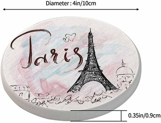 oFloral Eiffel Tower Coasters for Drinks Pink Paris Romantic Art Painting Cups Place Mats for Home Decor Set of 2, 4 Inch