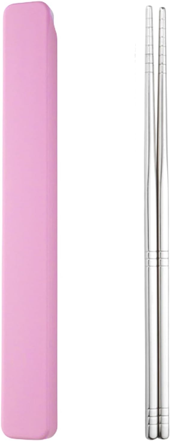 Reusable Stainless Steel Chopsticks with Travel Case, 9 in Dishwasher Safe Chopsticks for Bento, Picnic & Office (Pink )