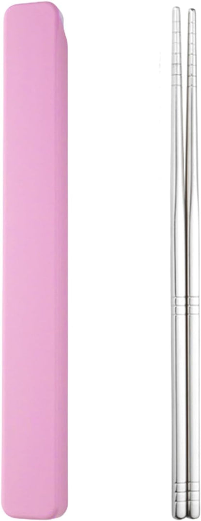 Reusable Stainless Steel Chopsticks with Travel Case, 9 in Dishwasher Safe Chopsticks for Bento, Picnic & Office (Pink )