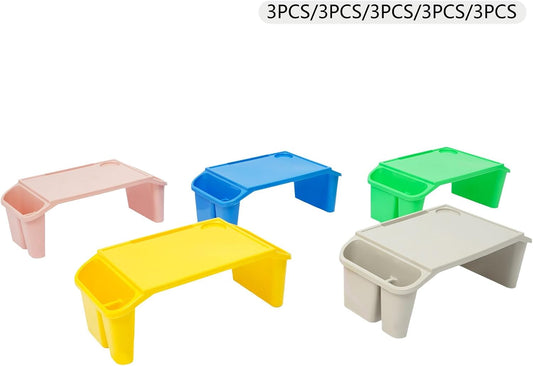 Kids Lap Desk, Stackable Portable Lap Tray with Storage Slots - Multicolor Kids Plastic Table (Blue+White+Pink+Green+Yellow, 15PCS)