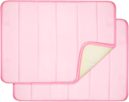 Memory Foam Bath Mat Set - Non Slip, Absorbent, Soft Bath Rug Set - Fast Drying Washable Bath Mat - Size 15.8” x 24” (2, Pink)