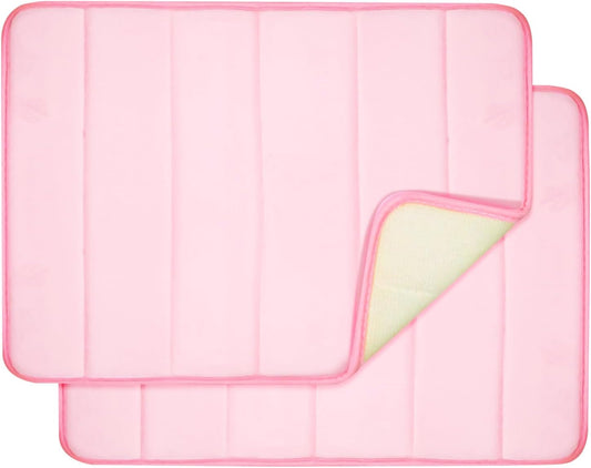 Memory Foam Bath Mat Set - Non Slip, Absorbent, Soft Bath Rug Set - Fast Drying Washable Bath Mat - Size 15.8” x 24” (2, Pink)