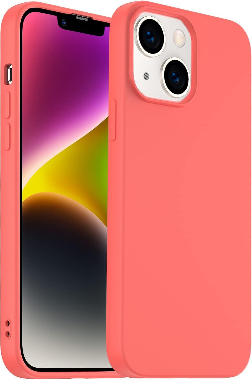 Compatible with iPhone 14 Case 6.1", Slim Silicone 3 Layers Full Covered Soft Gel Rubber Cover Protective Phone Case with Anti-Scratch Microfiber Lining (Peach)