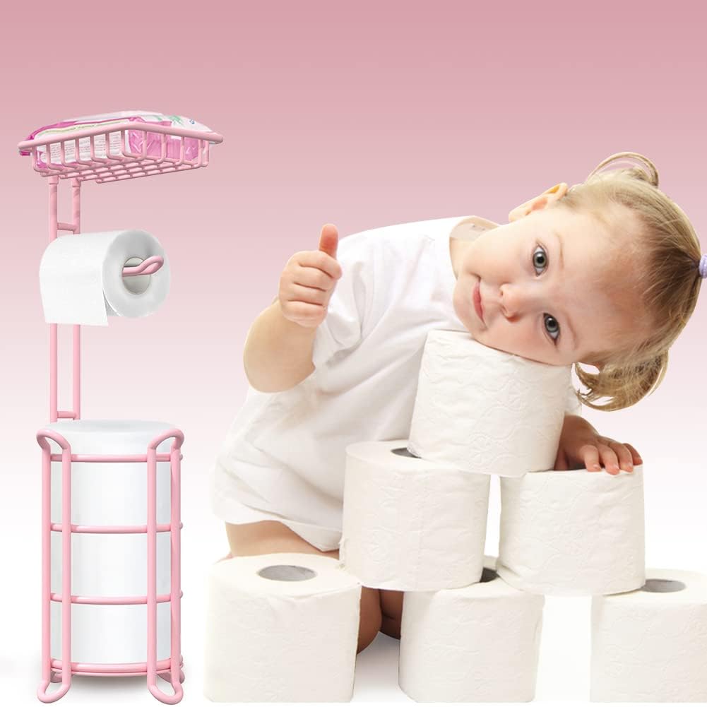 Pink Toilet Paper Holder Free Standing and Pink Shower Caddy