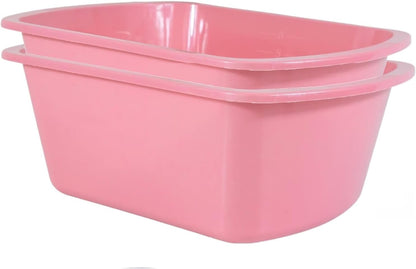 Vakly Wash Basins – Rectangular Plastic Hospital Bedside Soaking Tub (Pack of 2) Small 7 Qt Graduated Bucket - Portable Washbasin for Washing, Cleaning, Foot Bath, Dishes, Face Cleansing Bowl