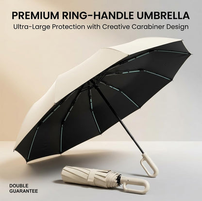 RAINPOT Umbrella for Rain & Sun, Automatic Folding UV Umbrellas with Ring Handle, Compact Reverse Umbrella, UV-Blocking Canopy, Wind and Water Resistant Design for Daily Commute & Travel