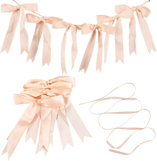 Bow Garland Banner Satin Ribbon Garland Including 10Pcs Bows and 9.8 Feet Ribbon Coquette Bachelorette Party Hanging Banner for Wedding Bridal Shower Engagement Decorations PeachPuff Color