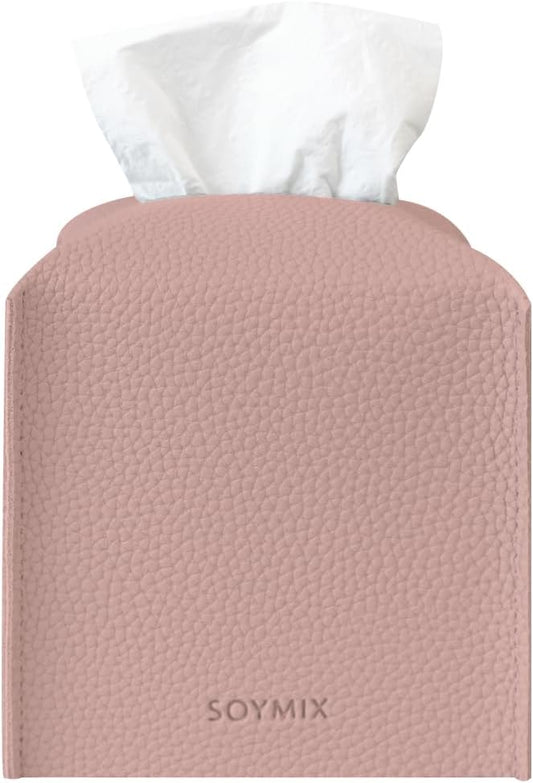 Skin Touch PU Leather Square Tissue Box Cover — Modern Decorative Holder for Bathroom, Vanity, Office Desk, Bedroom, Living Room, or Kitchen (Pink, Square)