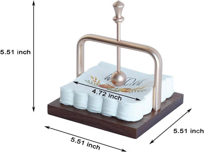 Wood Cocktail Napkin Holder for table, beverage napkin holder with Weighted Metal Arm for Stability, Ideal for Restaurants, Bars, Kitchens, Cafes Indoor/Outdoor Use (Rose Gold)
